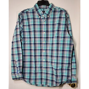 American Eagle Plaid Button Up Shirt Mens Large Classic Fit Blue Cotton L/S